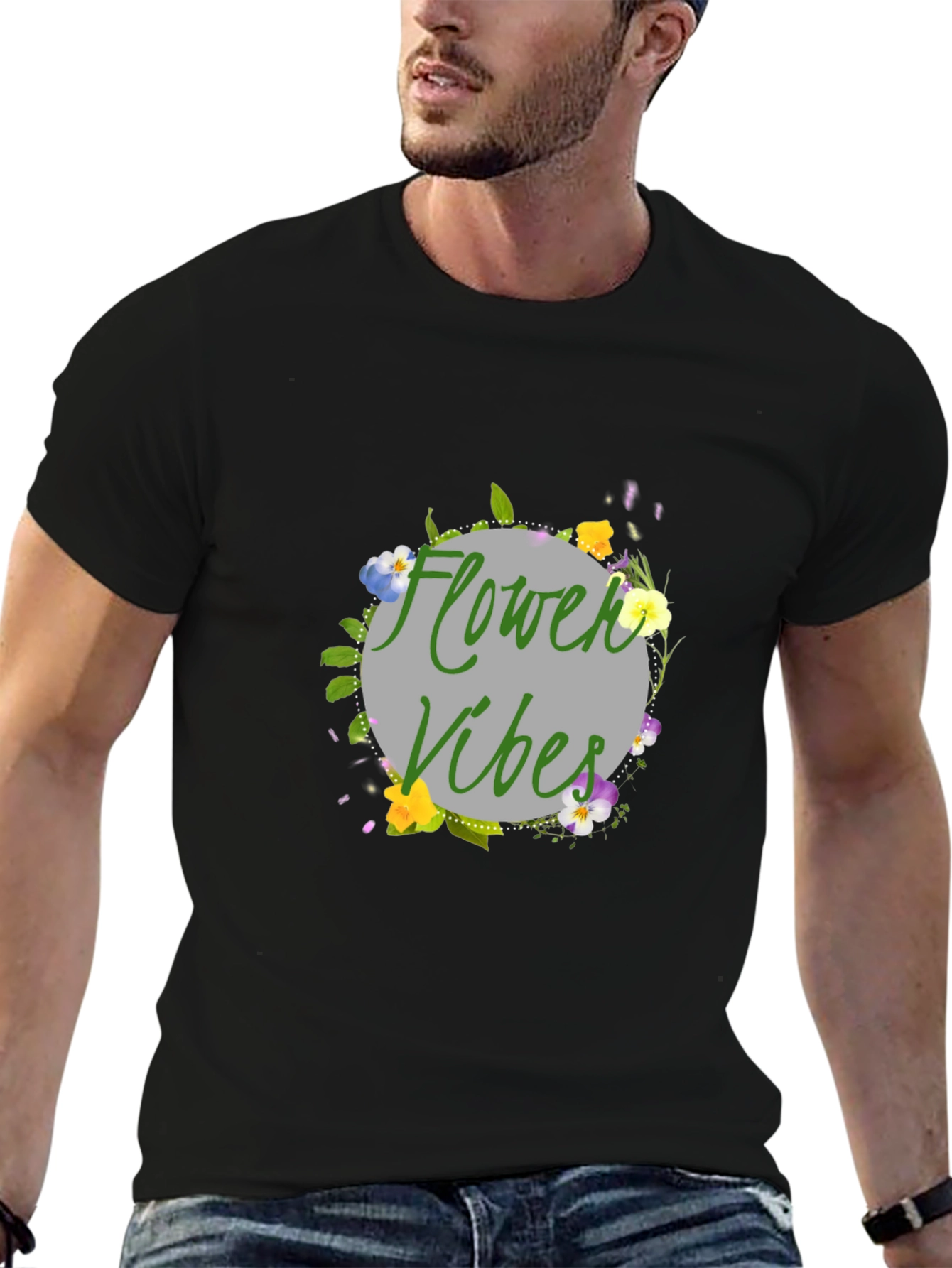 Flower Vibes Graphic Tee - Black