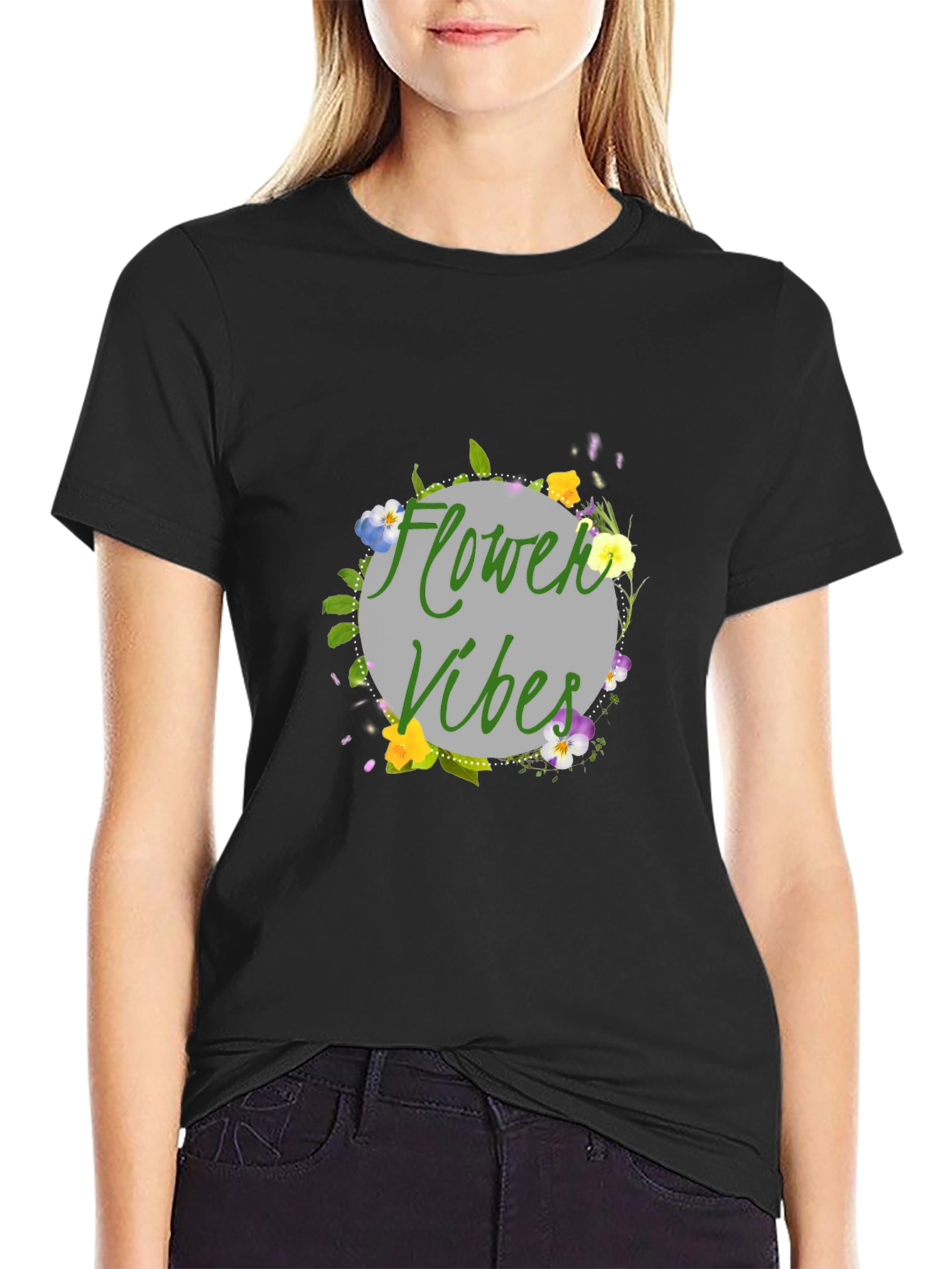 Flower Vibes Graphic Tee - Black