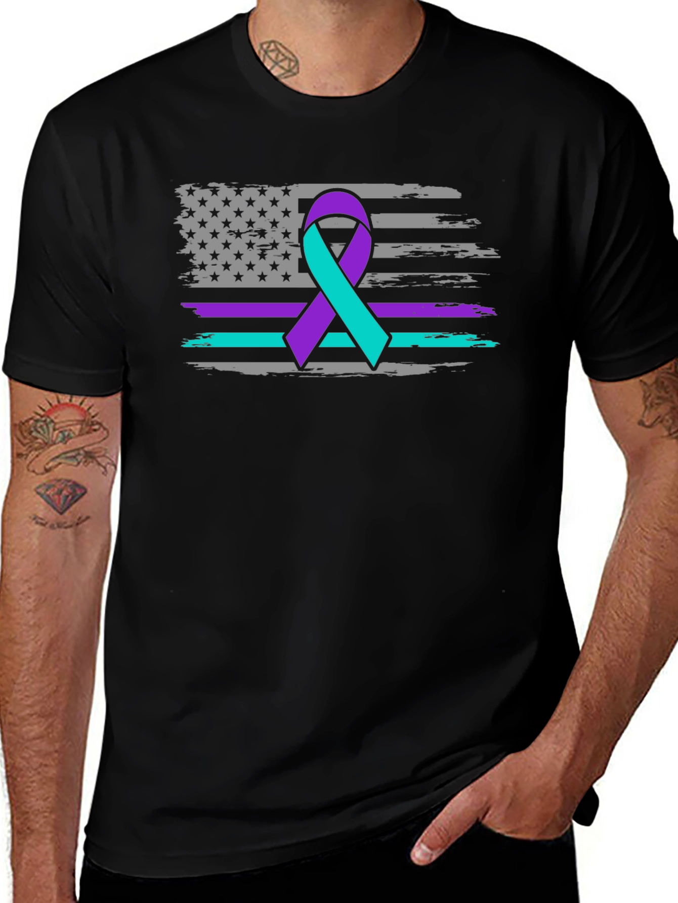Awareness Ribbon USA Flag Graphic Tee