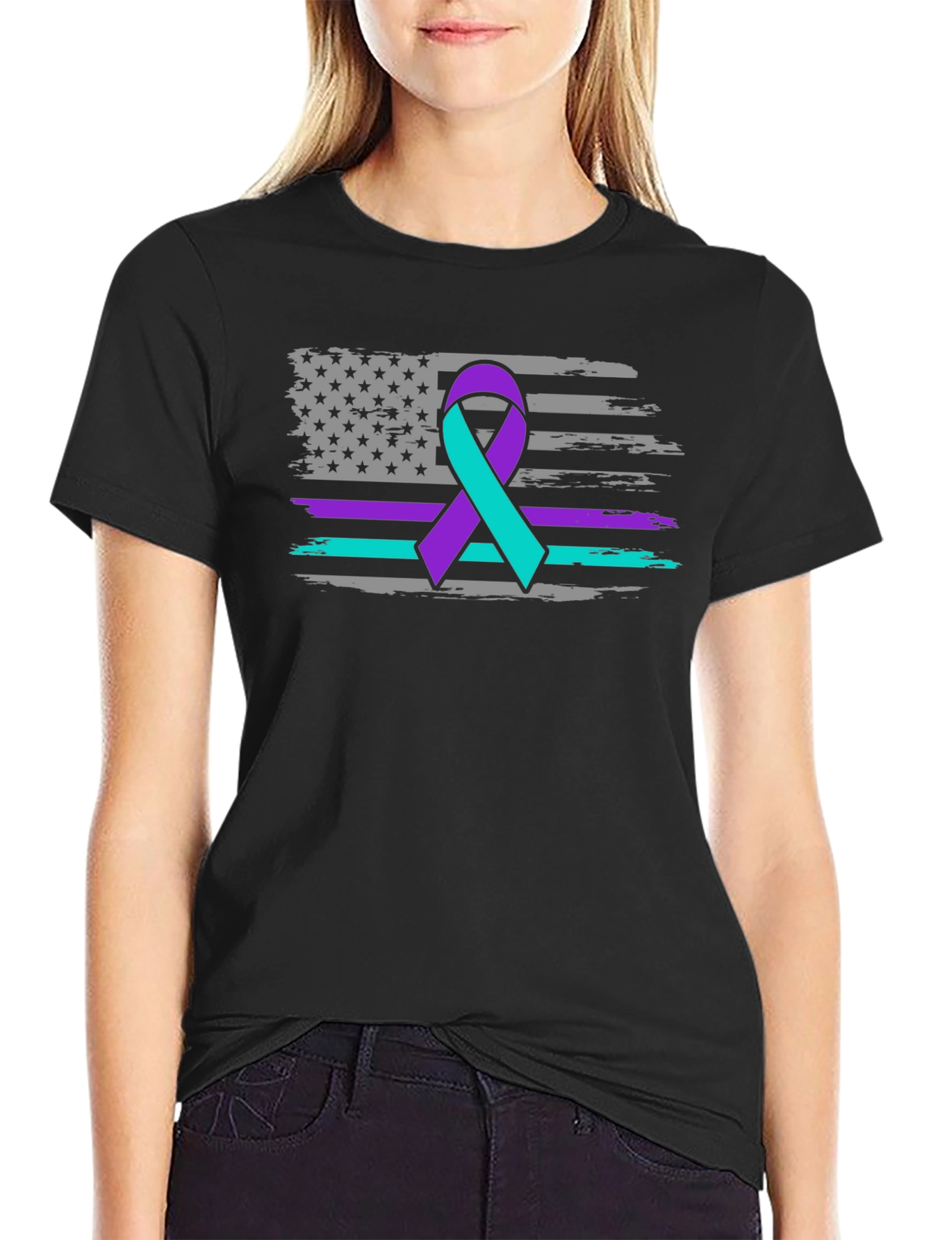 Awareness Ribbon USA Flag Graphic Tee