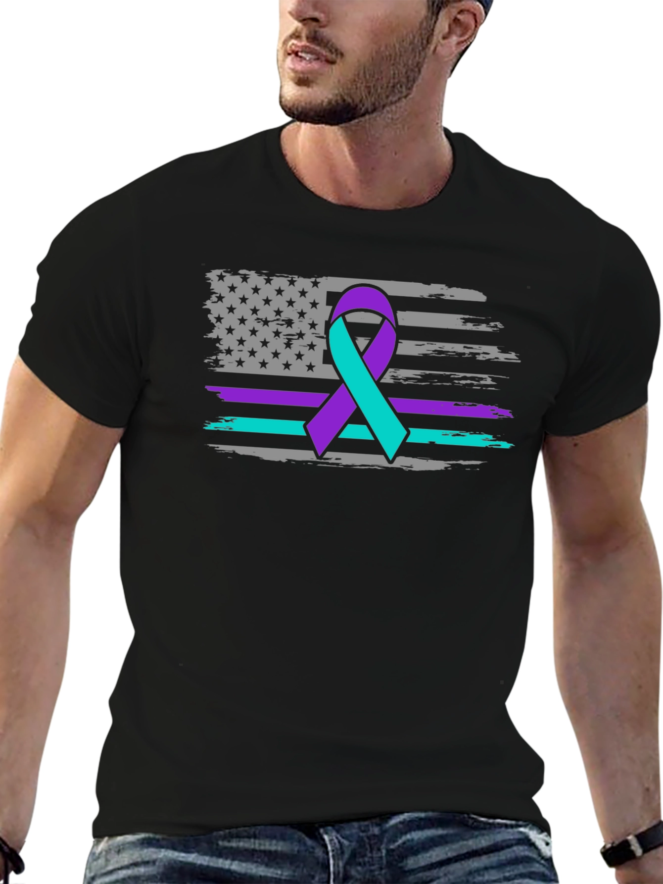 Awareness Ribbon USA Flag Graphic Tee