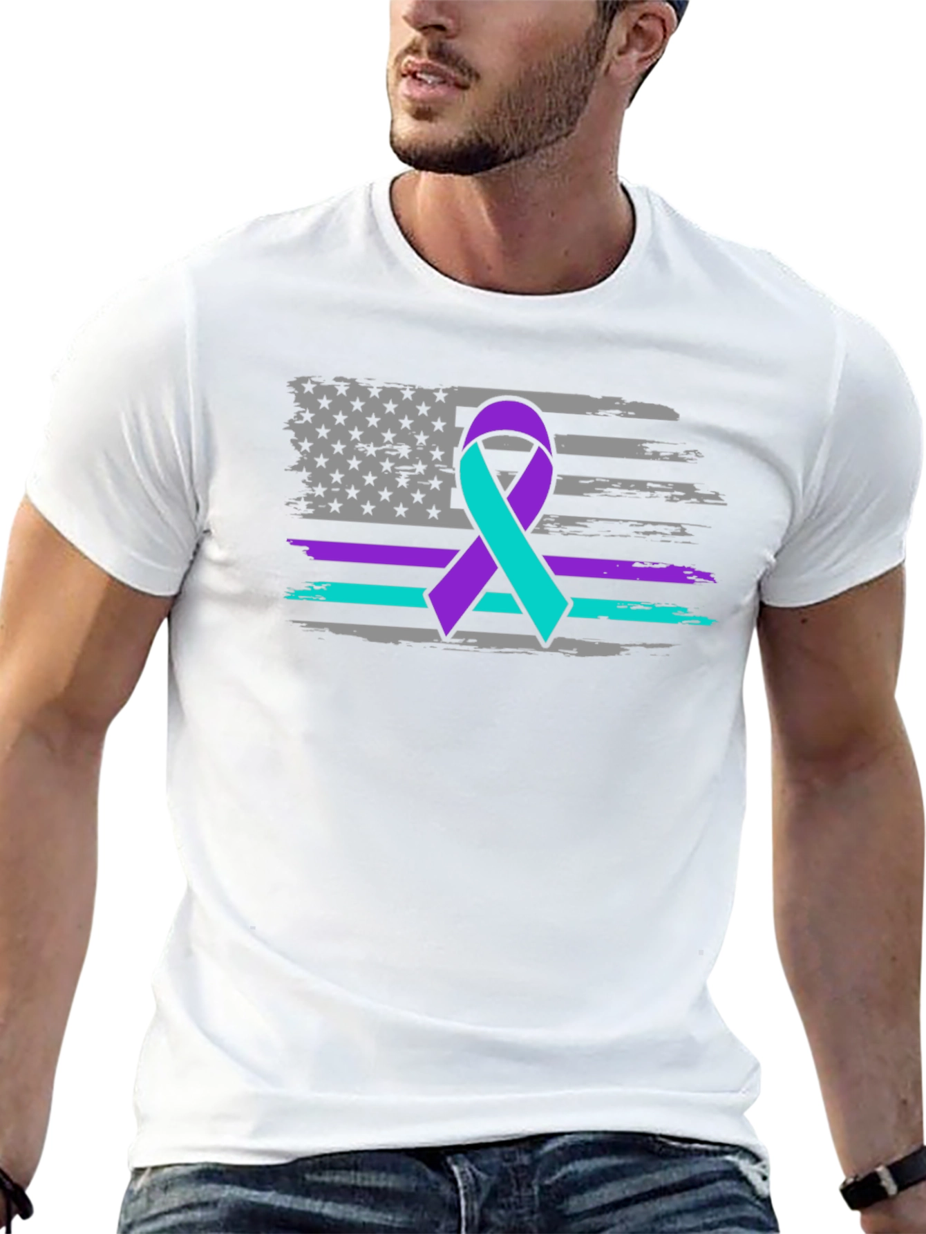 Awareness Ribbon USA Flag Graphic Tee