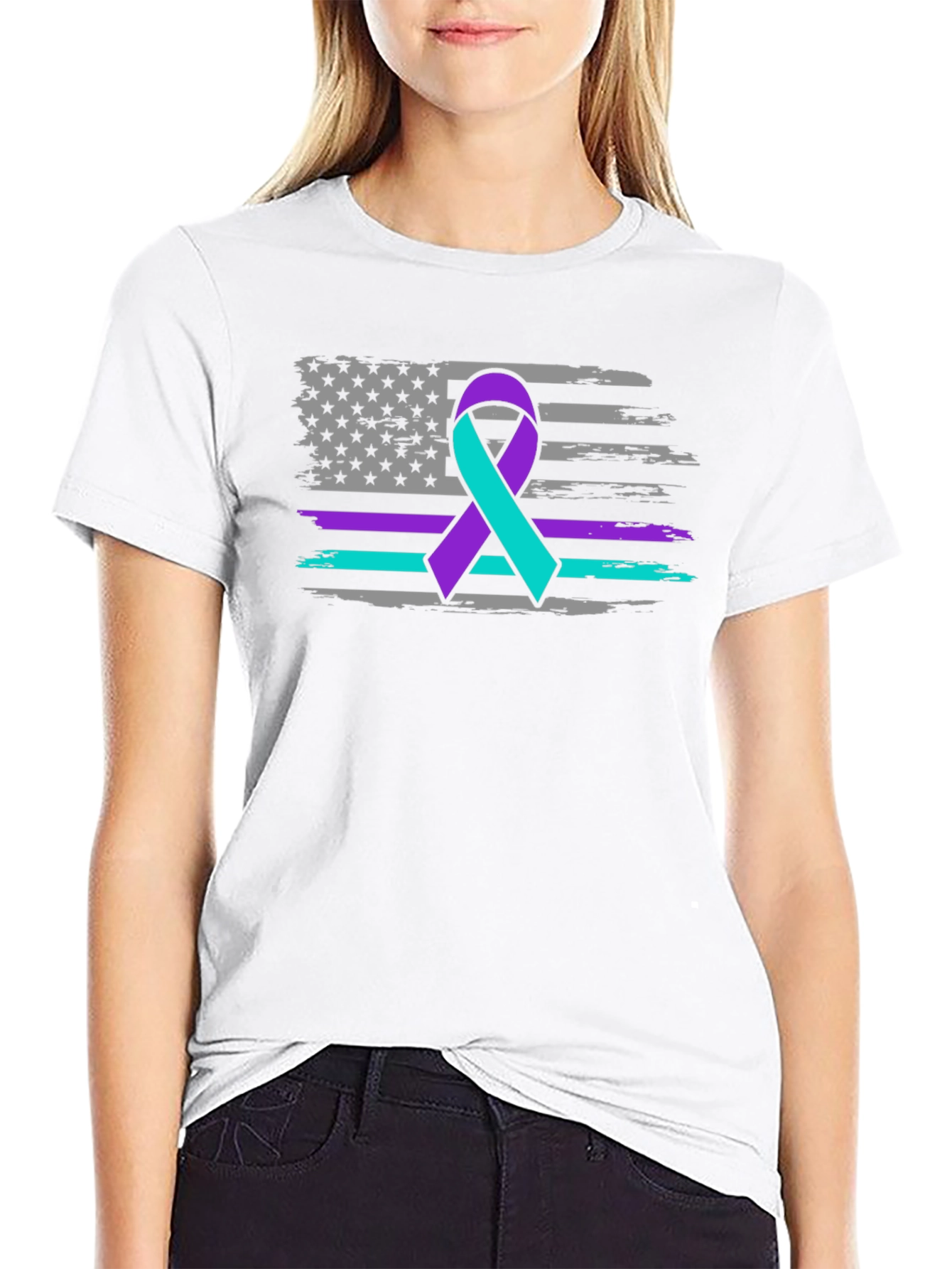 Awareness Ribbon USA Flag Graphic Tee