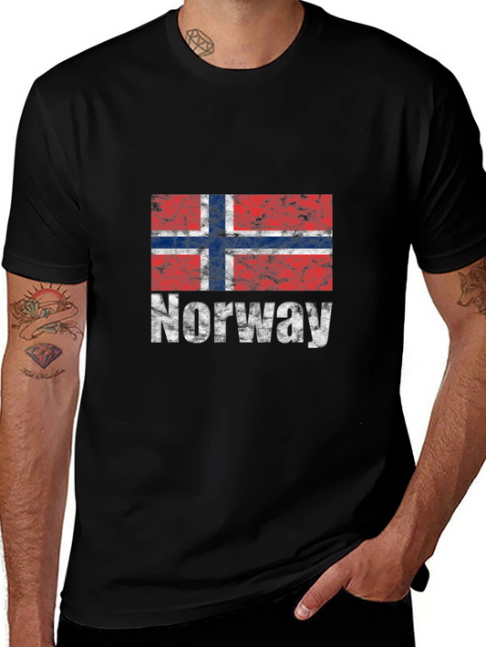 Norway Flag Graphic Tee - Black Cotton T-Shirt