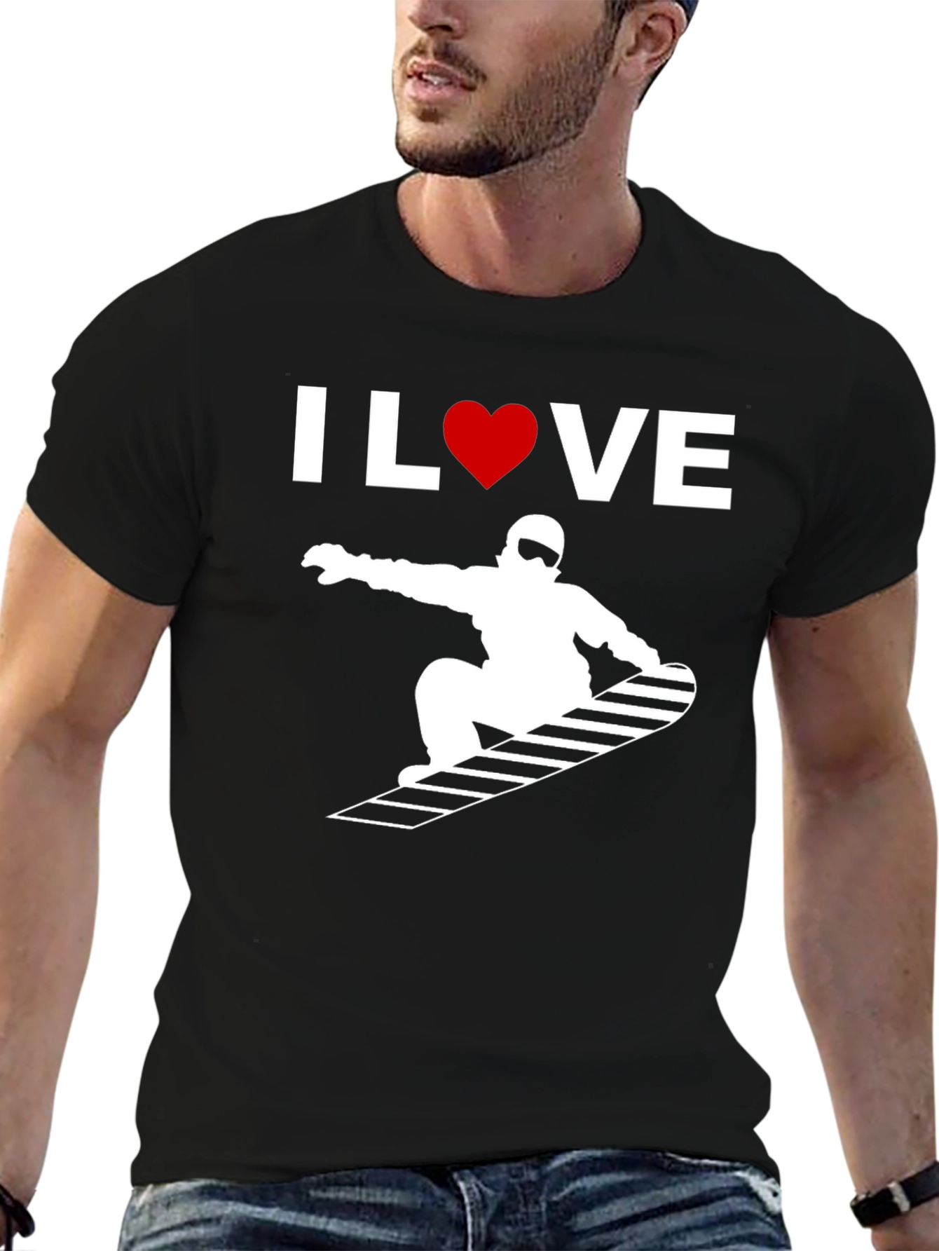 I Love Snowboarding Graphic Tee - Black Cotton T-Shirt