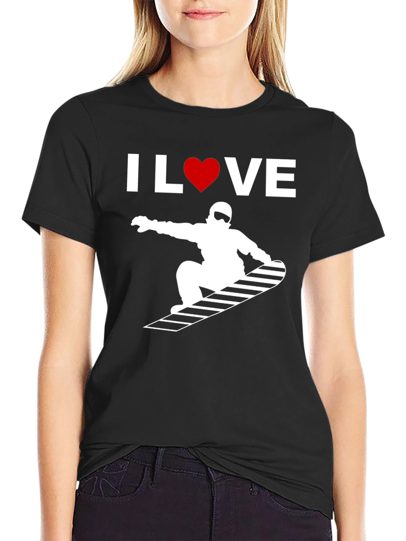 I Love Snowboarding Graphic Tee - Black Cotton T-Shirt