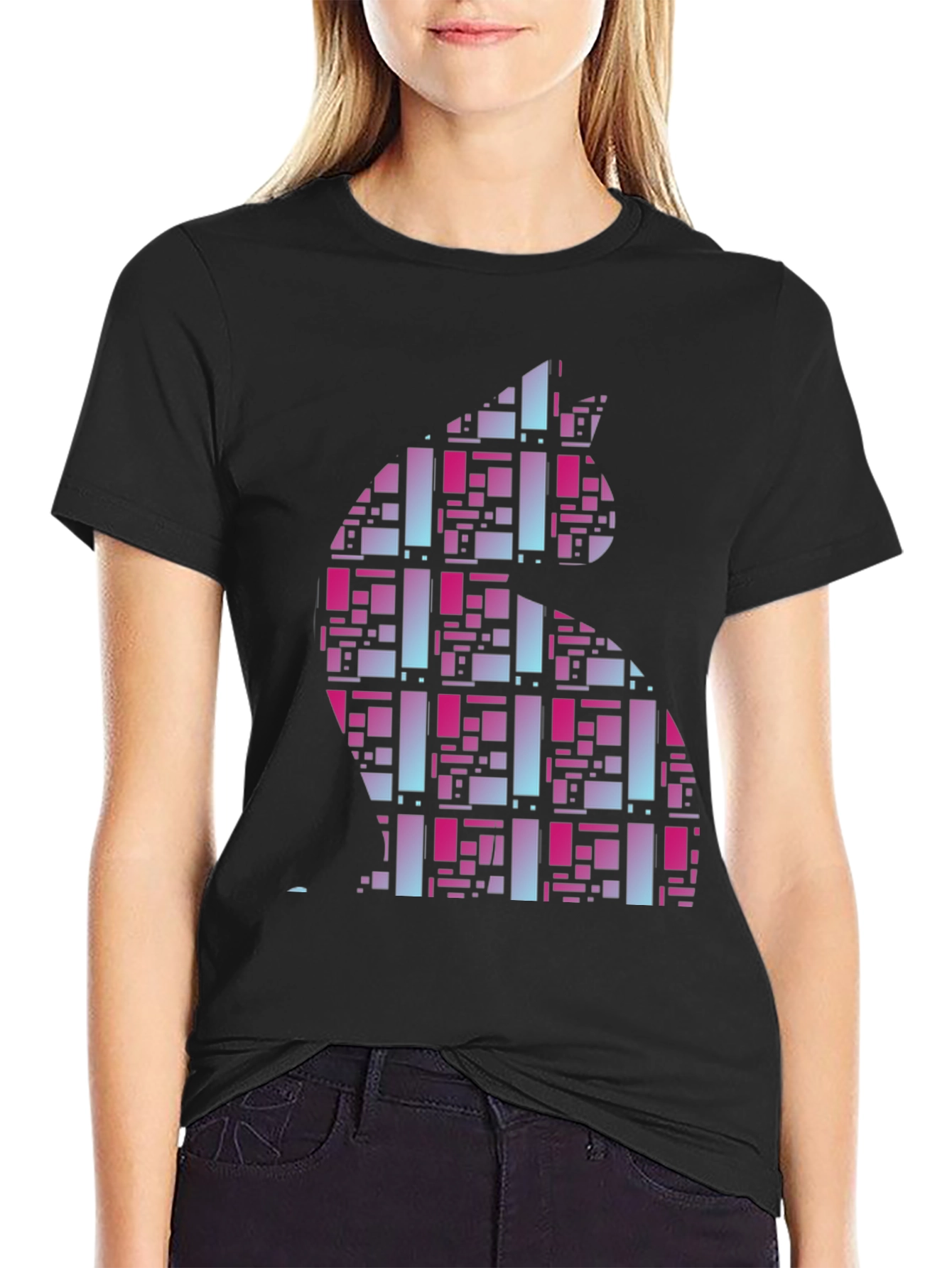 Abstract Cat Graphic Tee - Modern Style