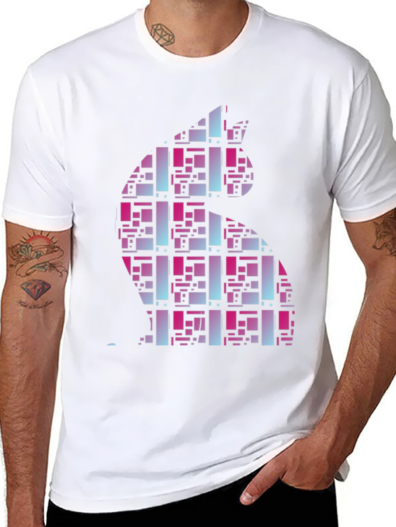 Abstract Cat Graphic Tee - Modern Style