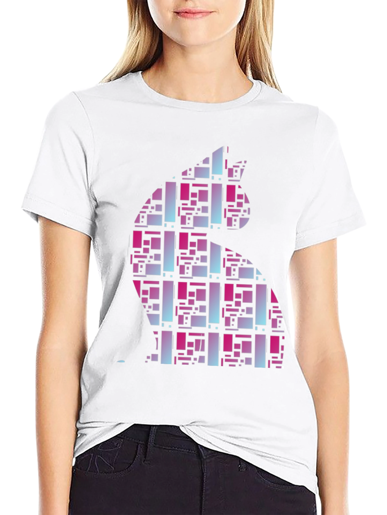 Abstract Cat Graphic Tee - Modern Style