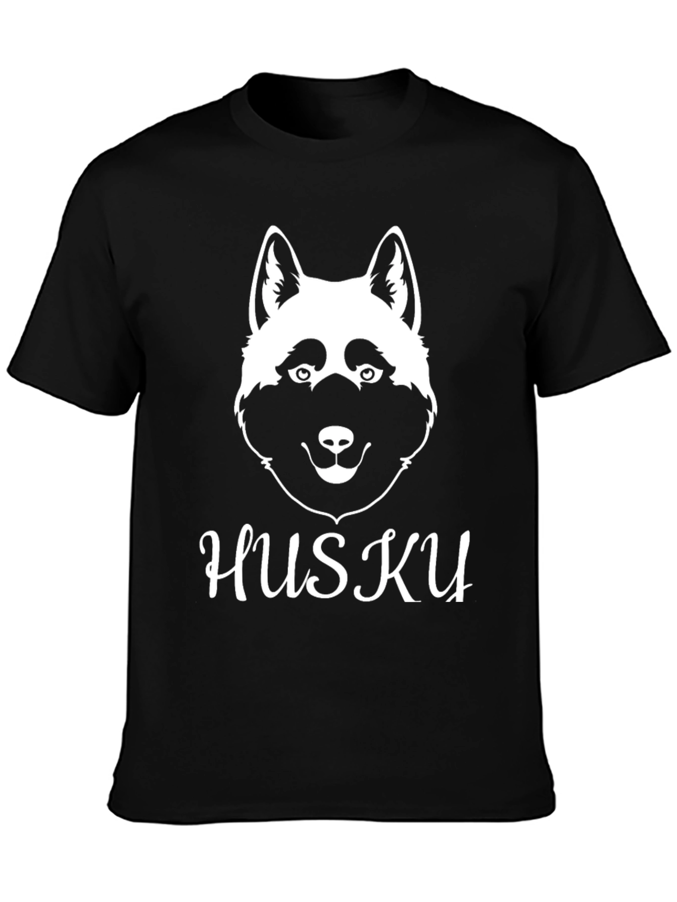 Husky Dog Graphic T-Shirt - Black Cotton Blend