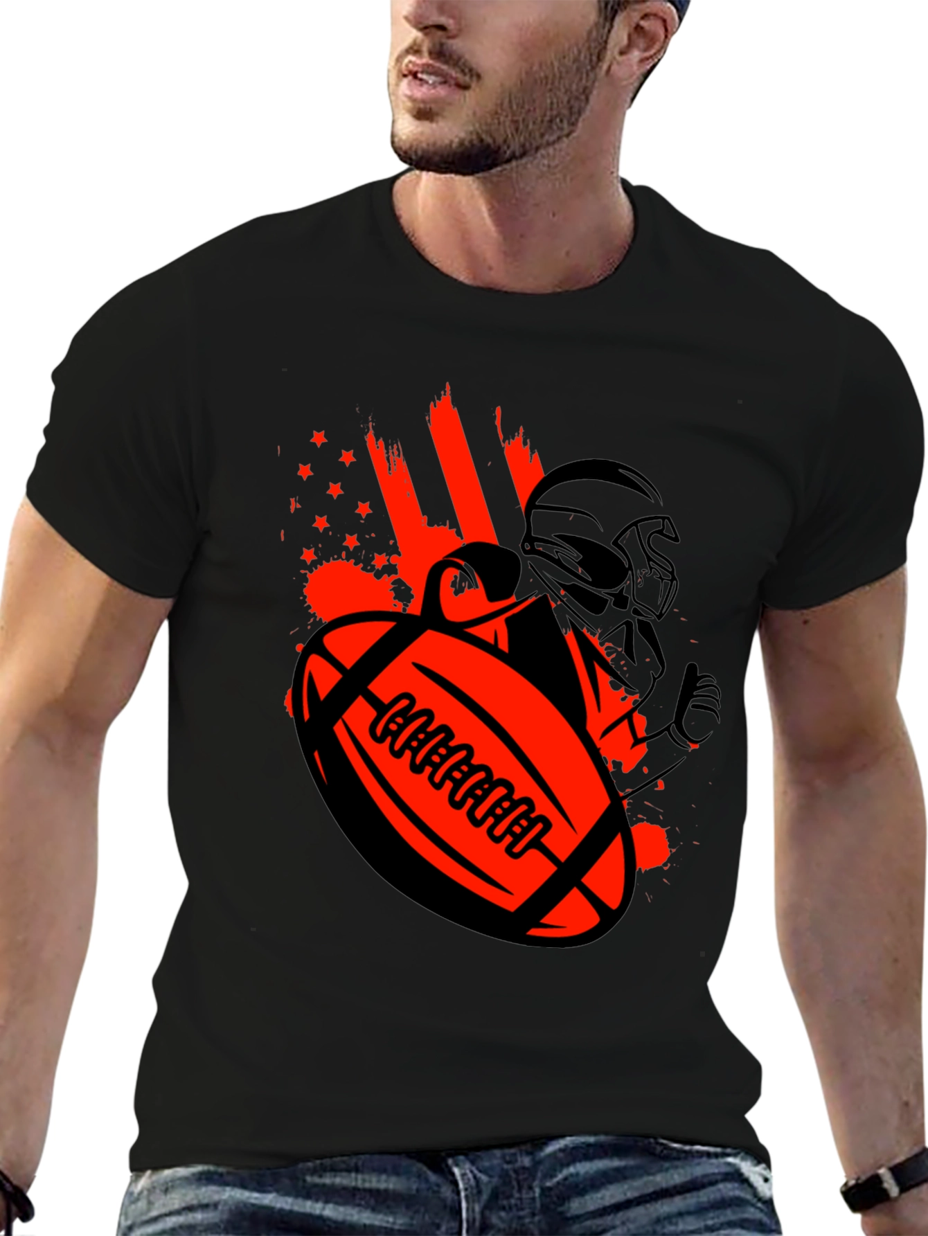 Football Helmet & Ball Graphic T-Shirt