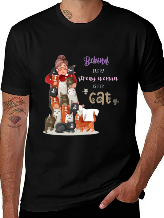 Cat Lover T-Shirt - Behind Every Strong Woman