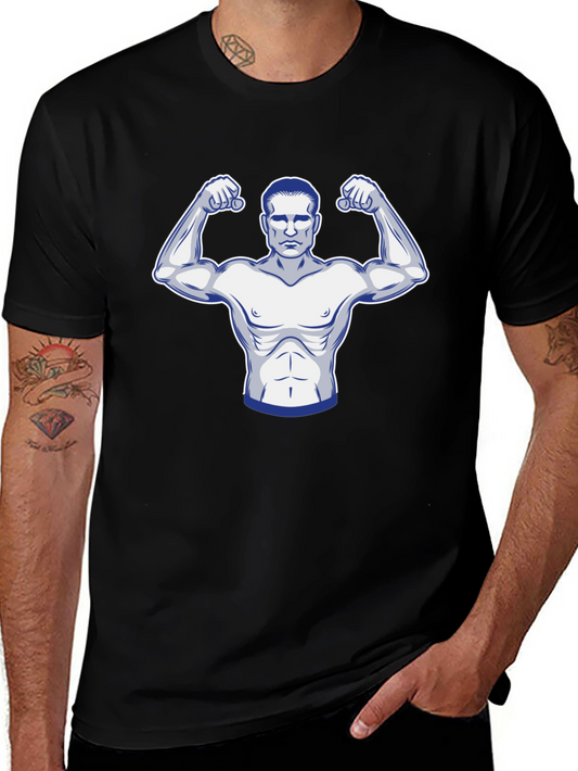 Black Graphic T-Shirt: Muscular Man Design