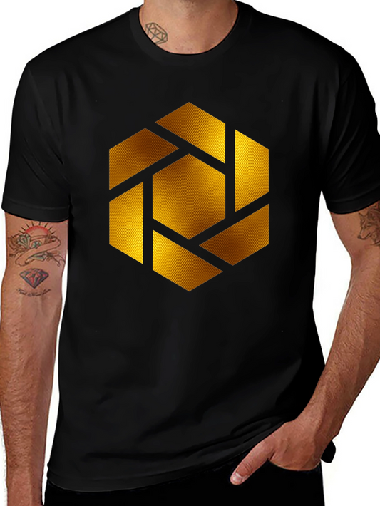 Geometric Gold Shutter Graphic Black T-Shirt