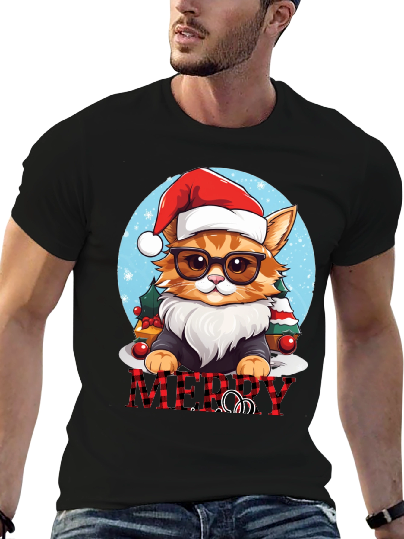 Festive Cat Merry Christmas T-Shirt