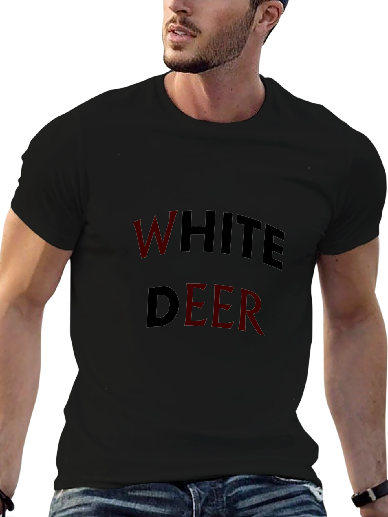 White Deer Graphic Tee - Black Casual Shirt