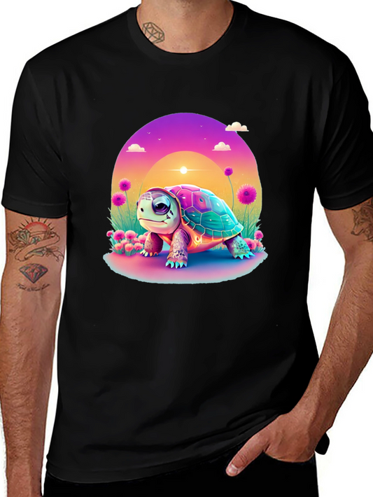 Turtle Graphic Tee - Colorful Sunset Design