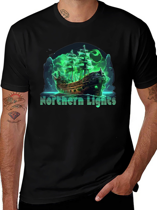 Northern Lights Ghost Ship Black T-Shirt