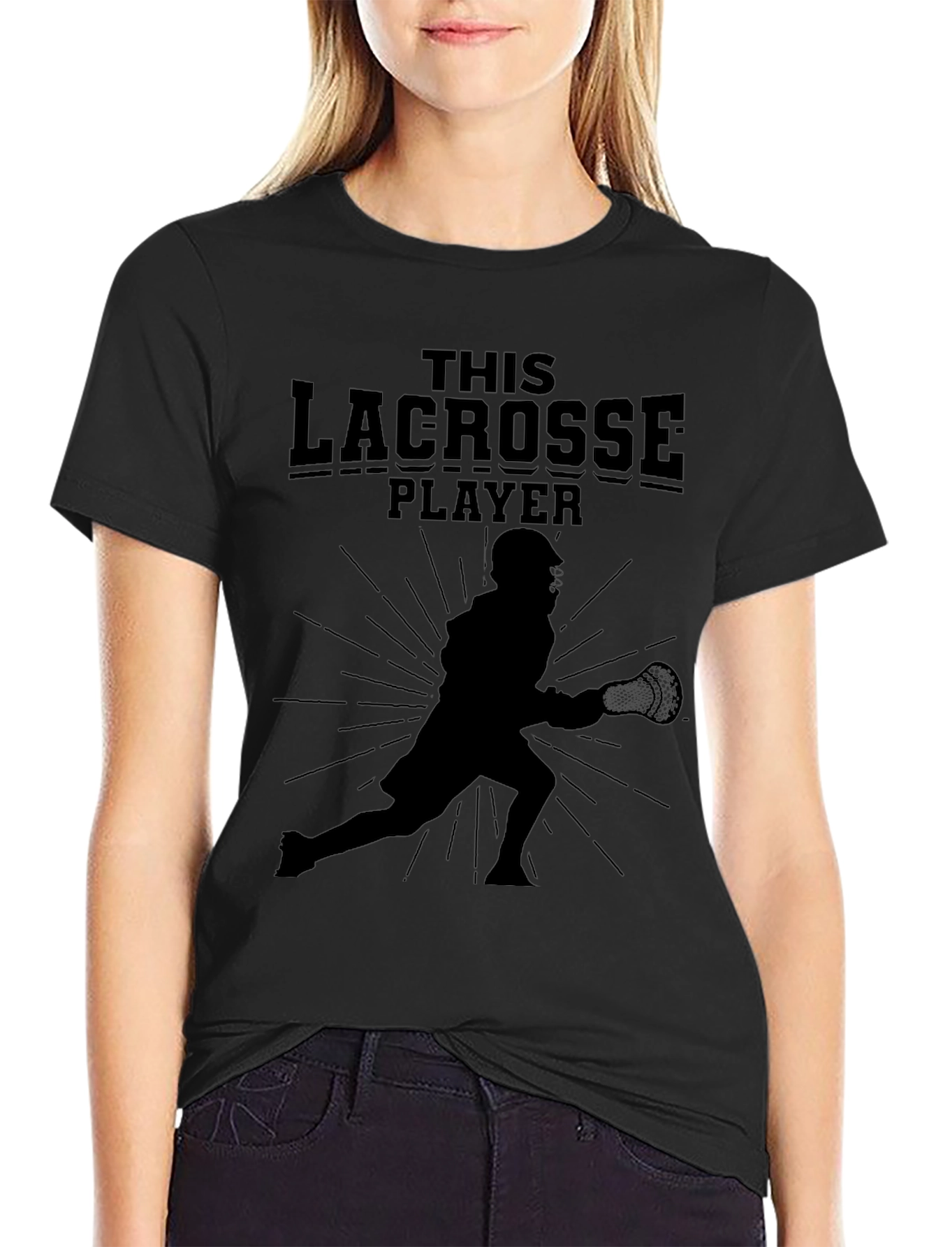 Lacrosse Player Graphic Tee - Black Cotton T-Shirt