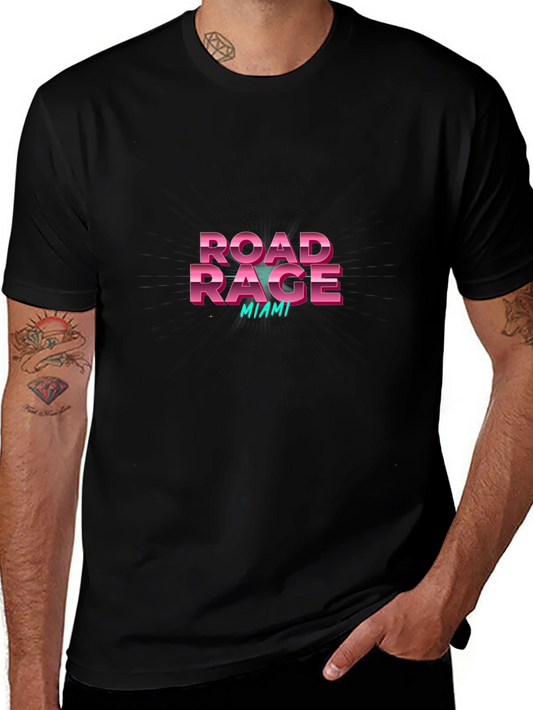 Road Rage Miami Graphic Tee - Retro Style Black T-Shirt
