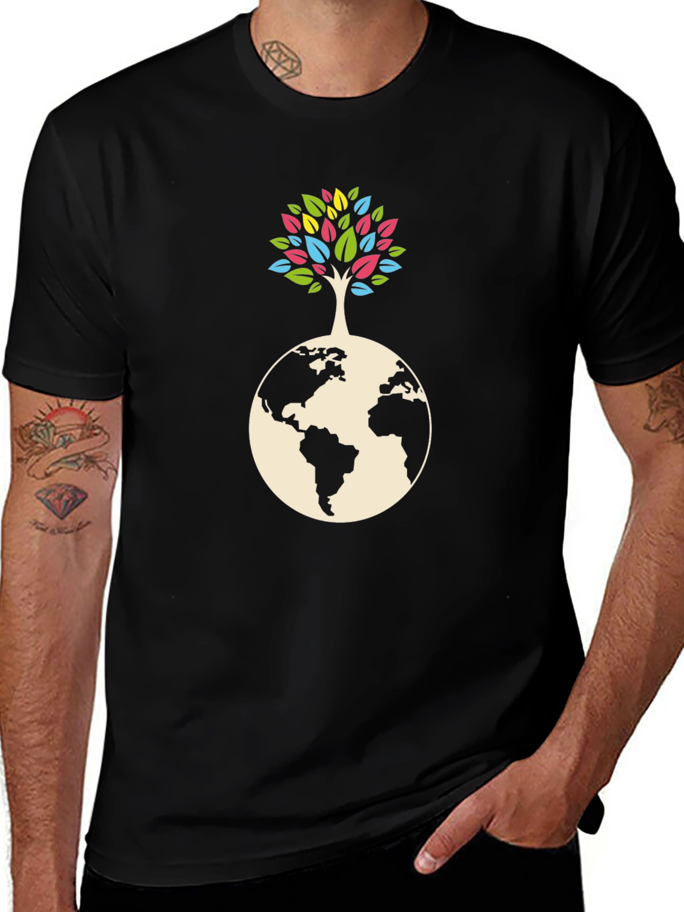 Earth Tree Graphic Tee - Black Cotton Blend Shirt