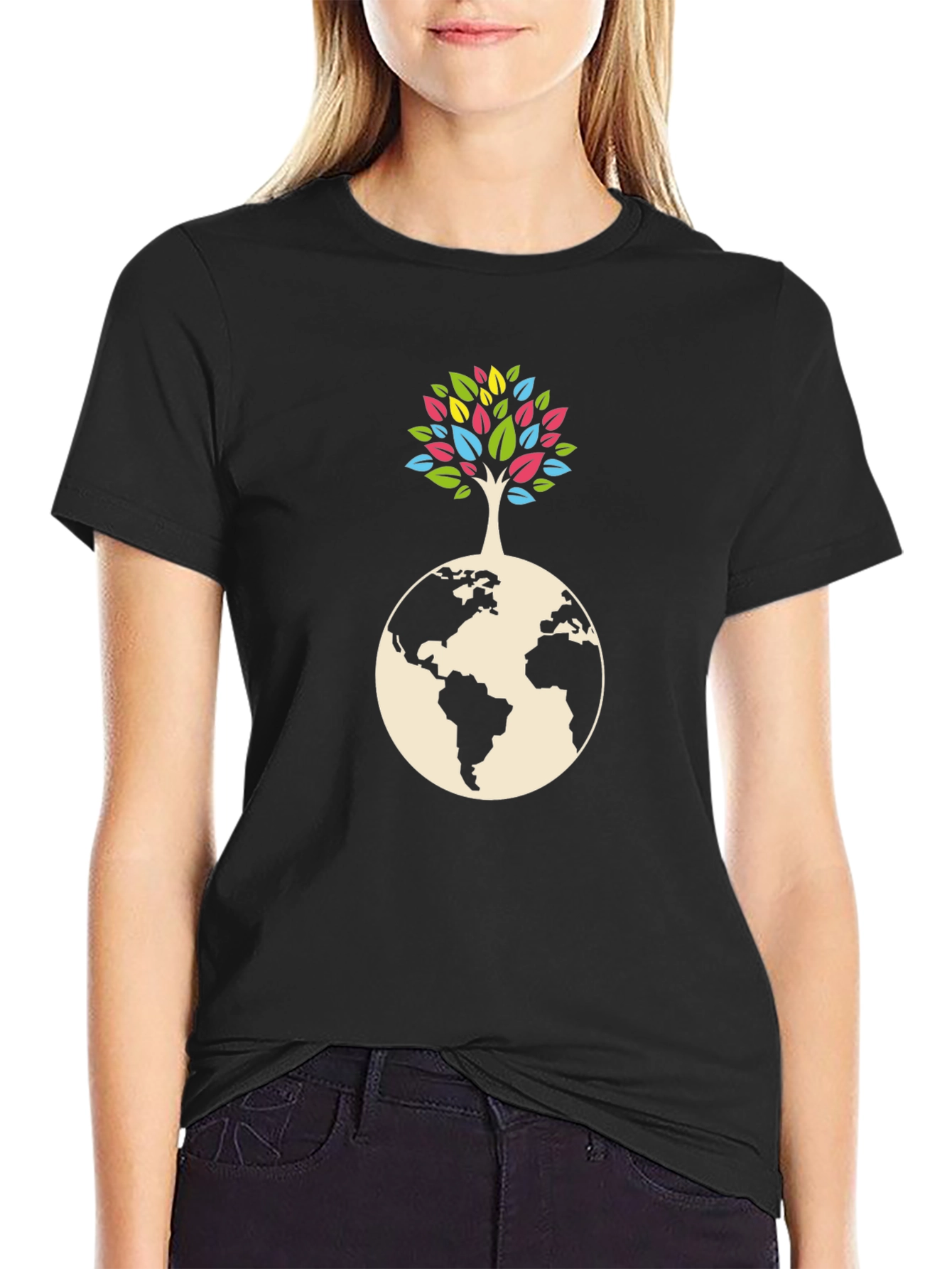 Earth Tree Graphic Tee - Black Cotton Blend Shirt