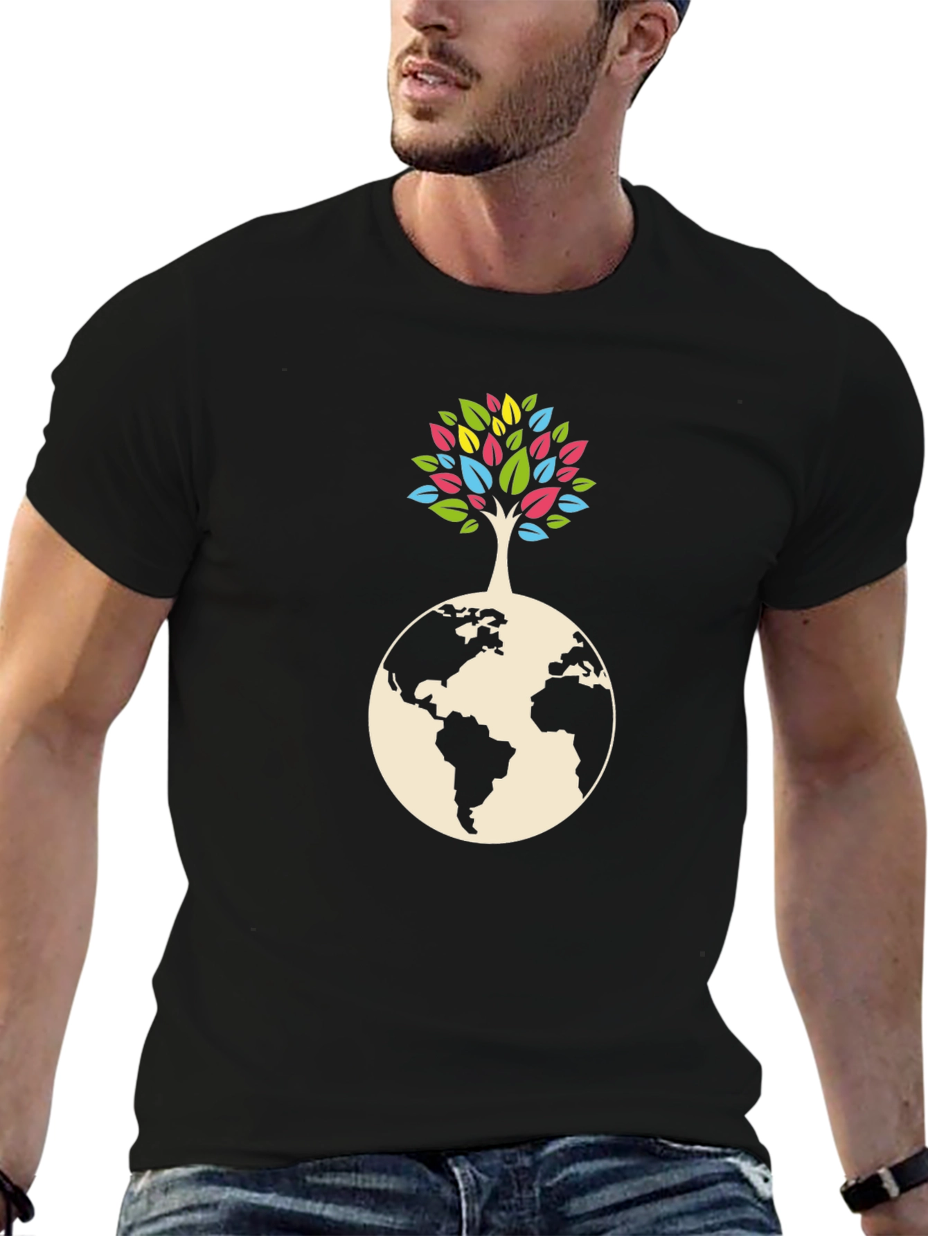 Earth Tree Graphic Tee - Black Cotton Blend Shirt