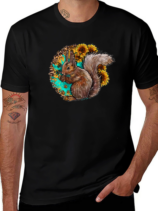Squirrel & Sunflower Graphic Tee - Mens Black T-Shirt