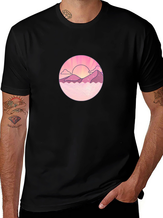 Sunset Graphic T-Shirt - Black Round Design