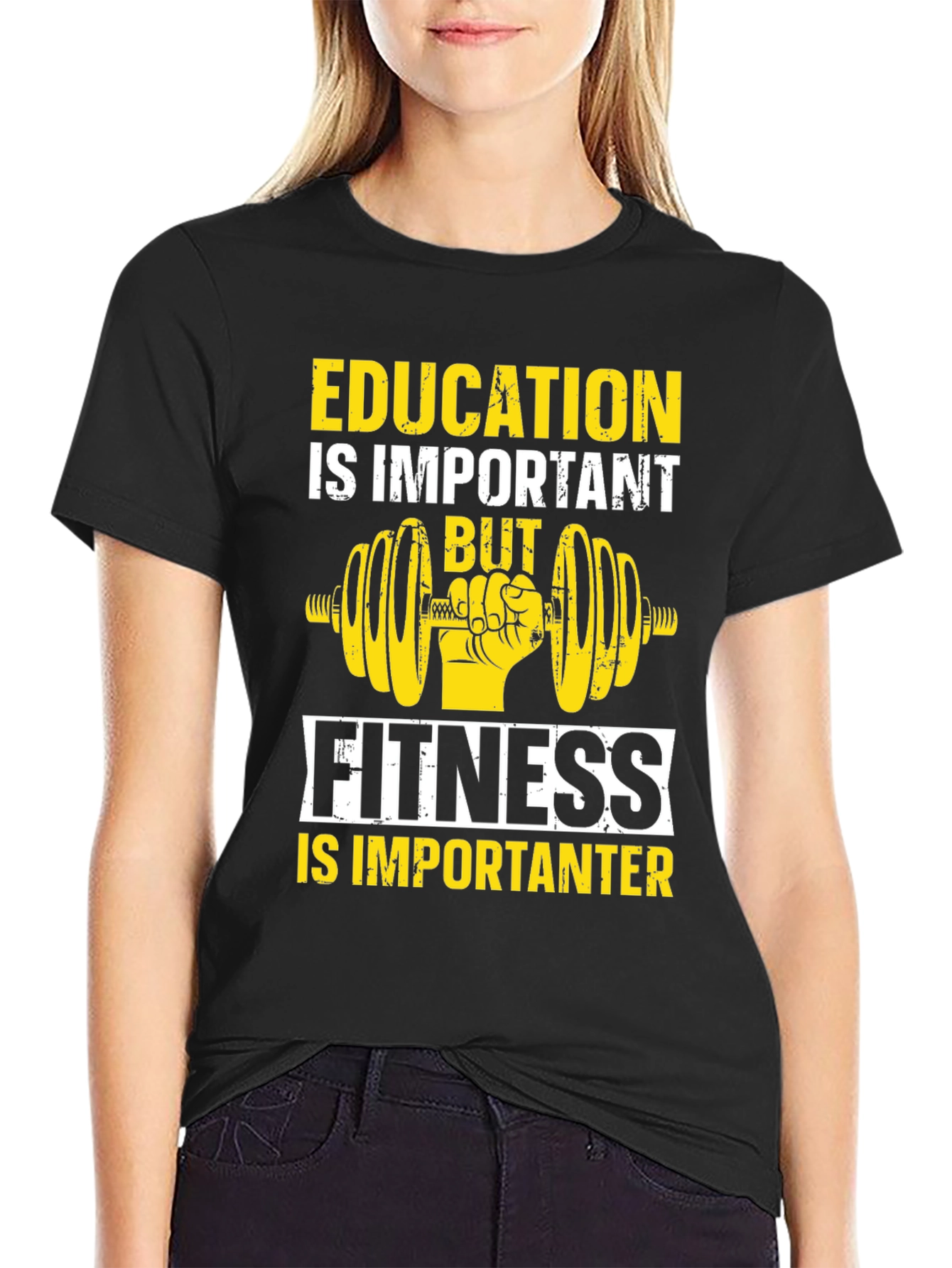 Education vs Fitness Graphic T-Shirt