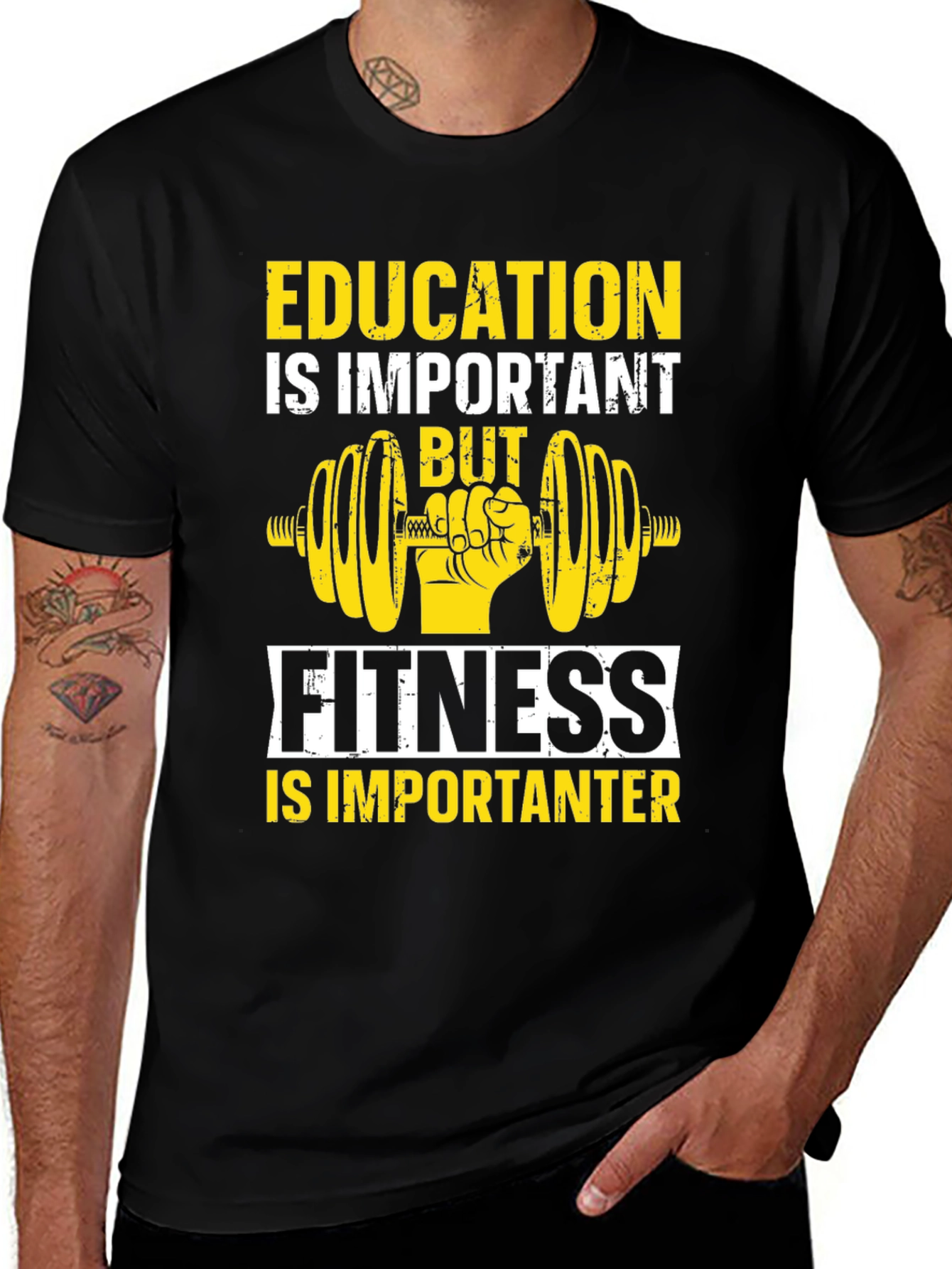 Education vs Fitness Graphic T-Shirt