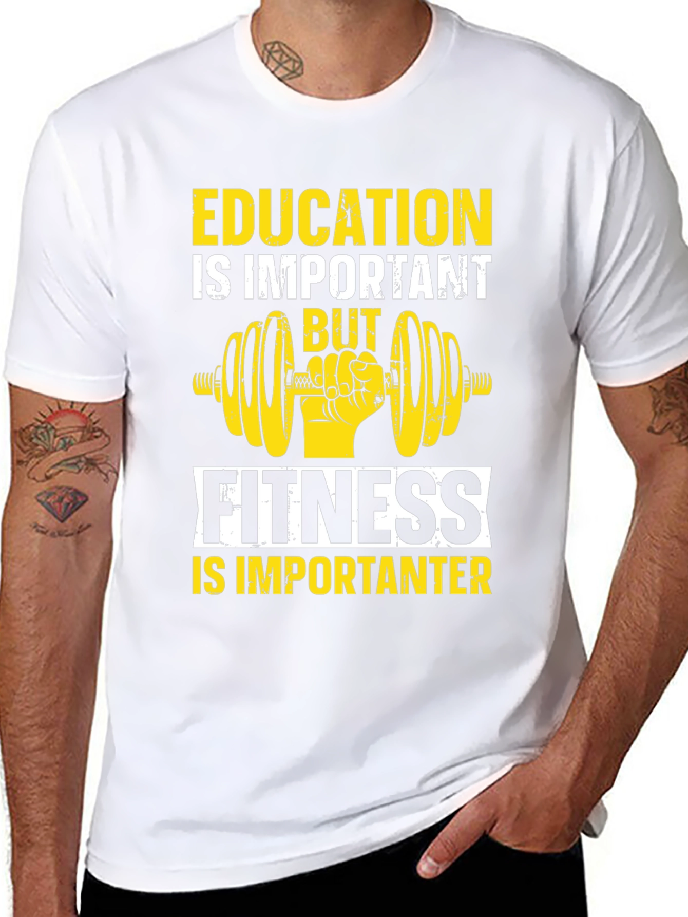 Education vs Fitness Graphic T-Shirt