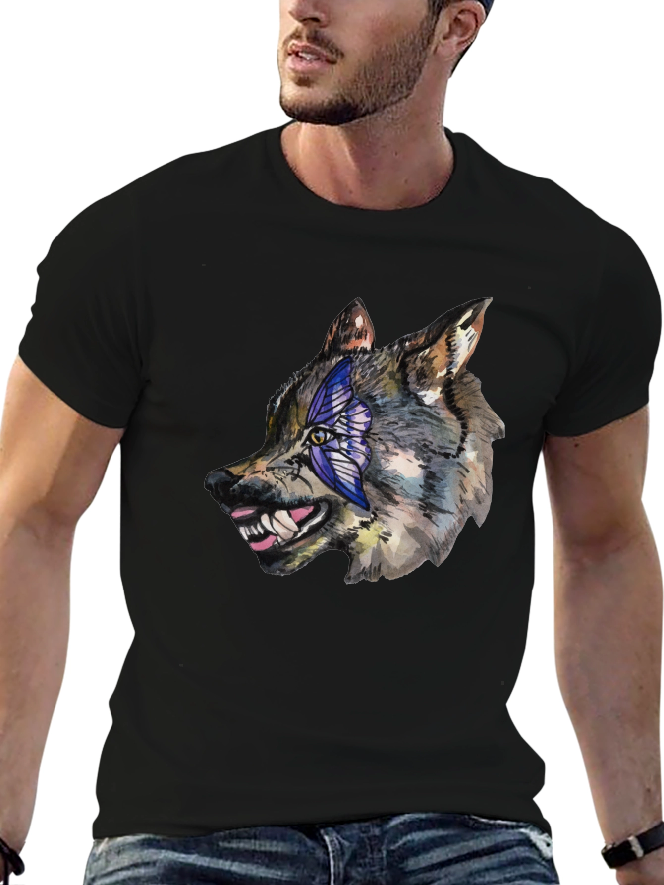 Wolf Graphic Tee - Mens Black Cotton T-Shirt