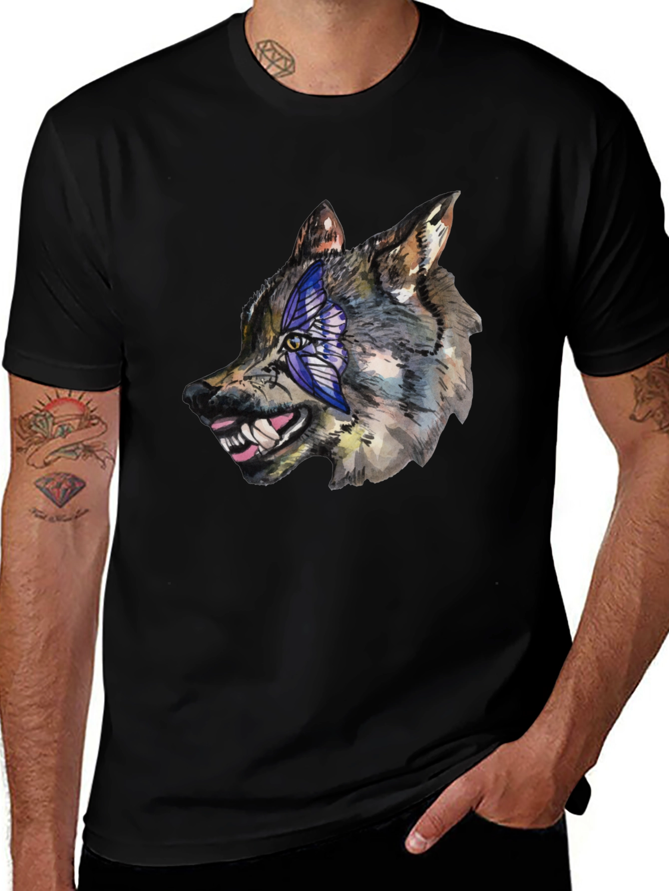 Wolf Graphic Tee - Mens Black Cotton T-Shirt