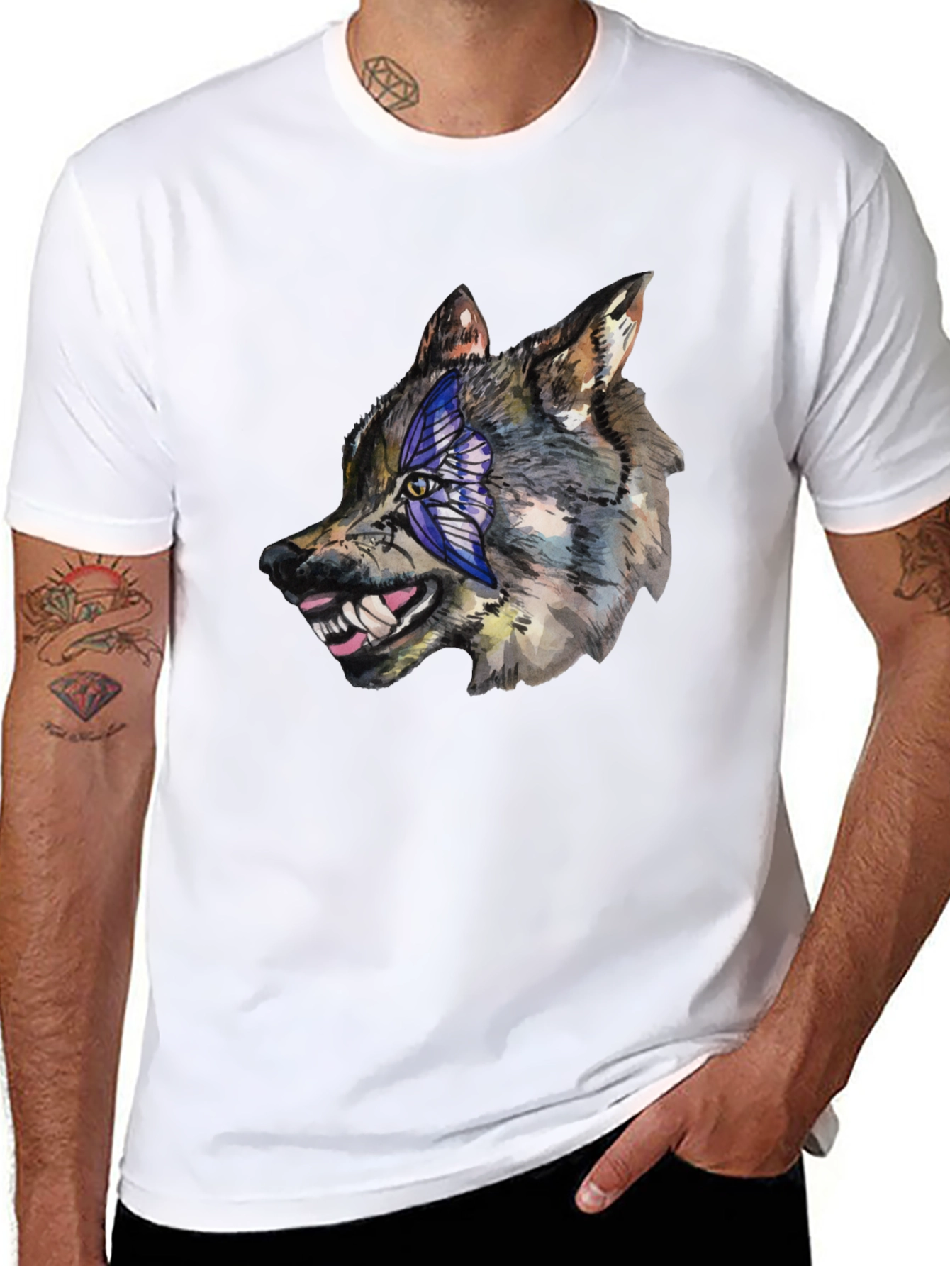 Wolf Graphic Tee - Mens Black Cotton T-Shirt