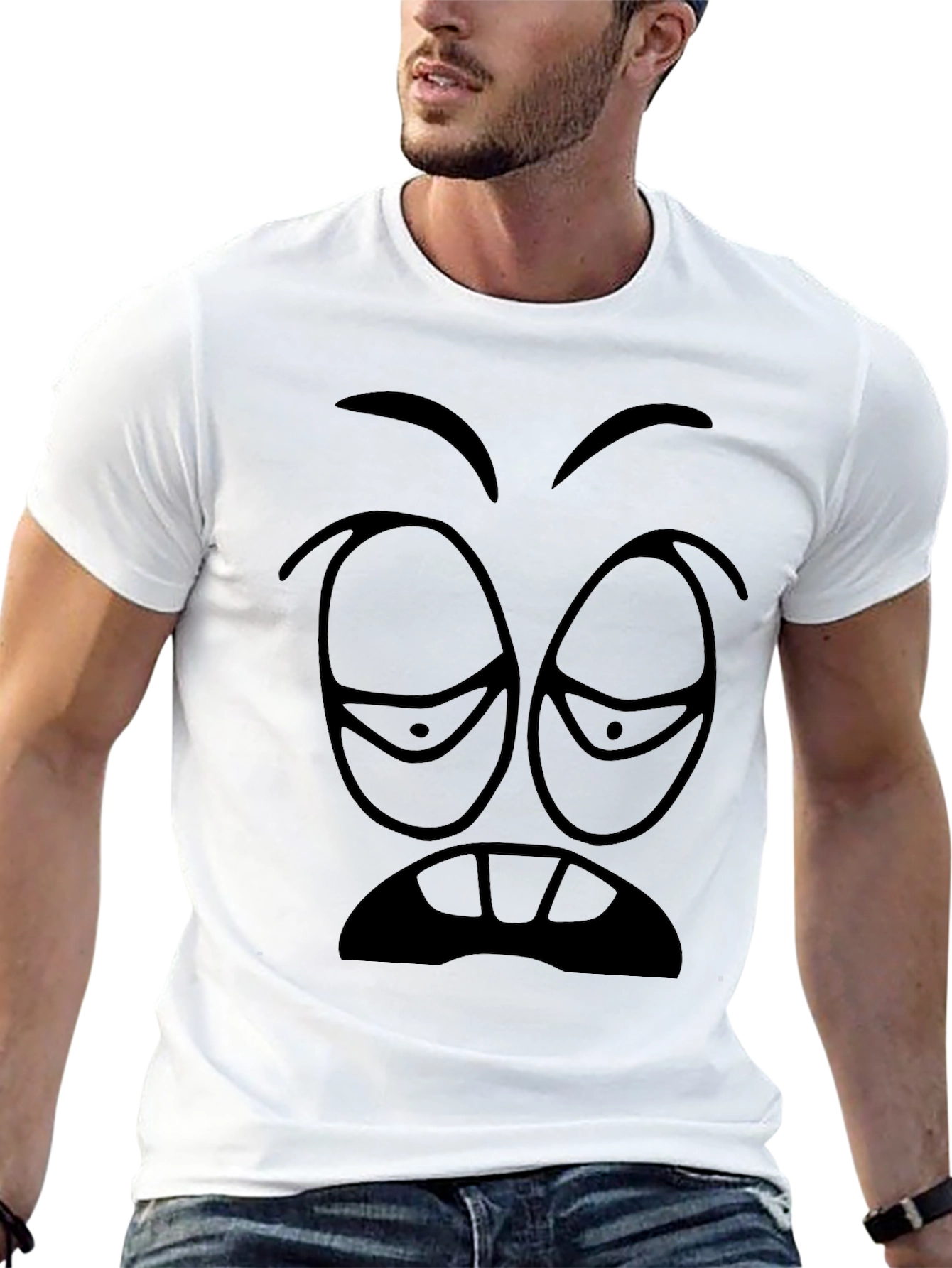 Drowsy Face Graphic Tee - Black Cotton T-Shirt