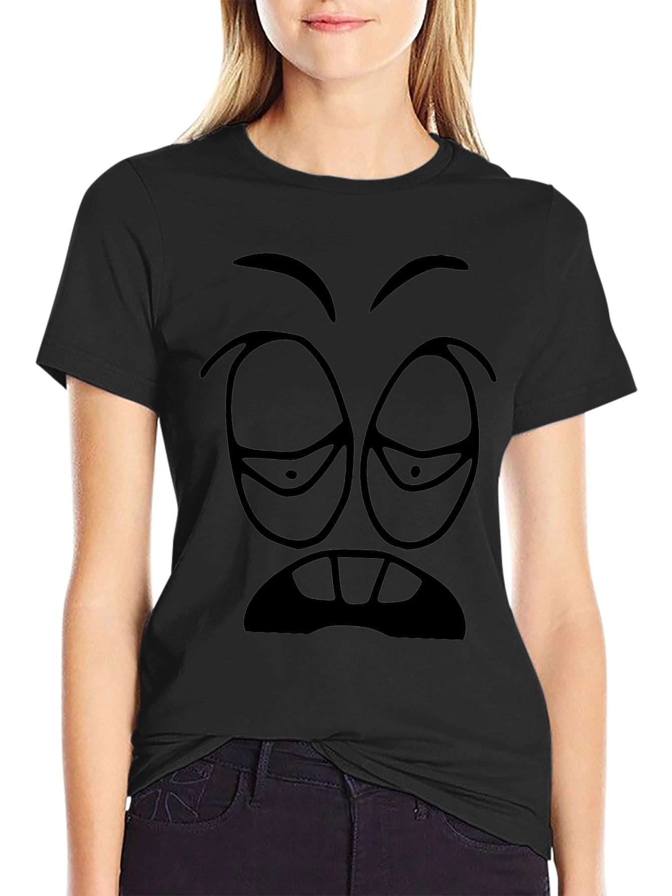 Drowsy Face Graphic Tee - Black Cotton T-Shirt