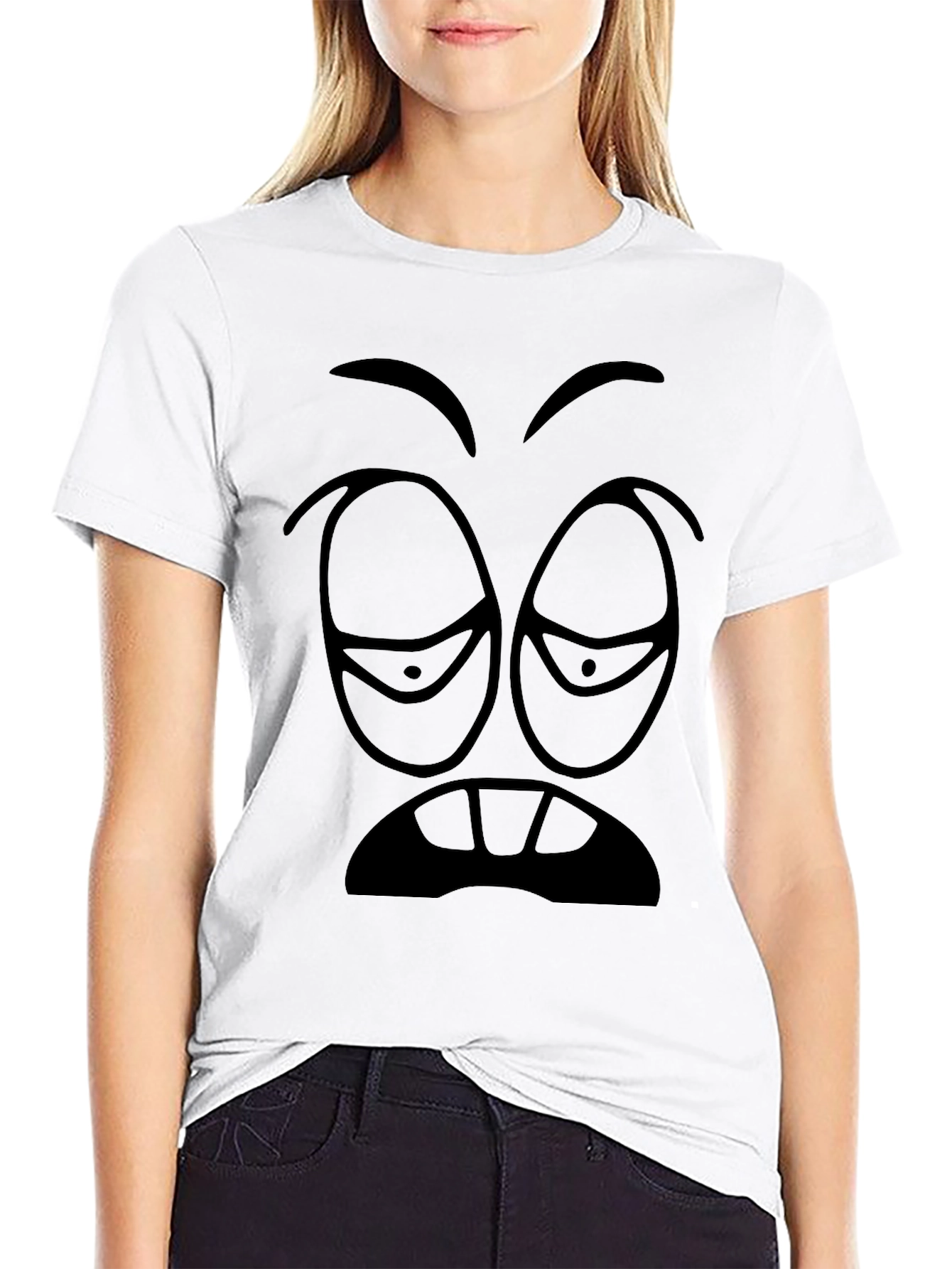 Drowsy Face Graphic Tee - Black Cotton T-Shirt