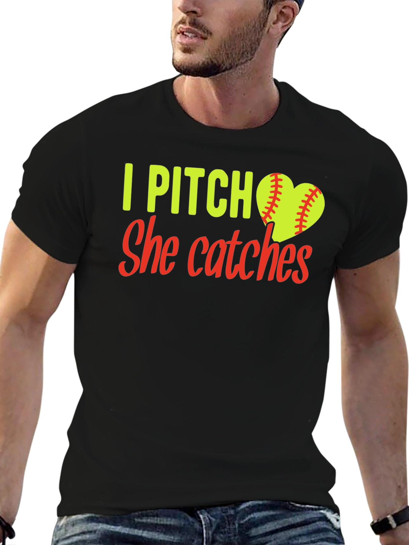 I Pitch She Catches Softball T-Shirt