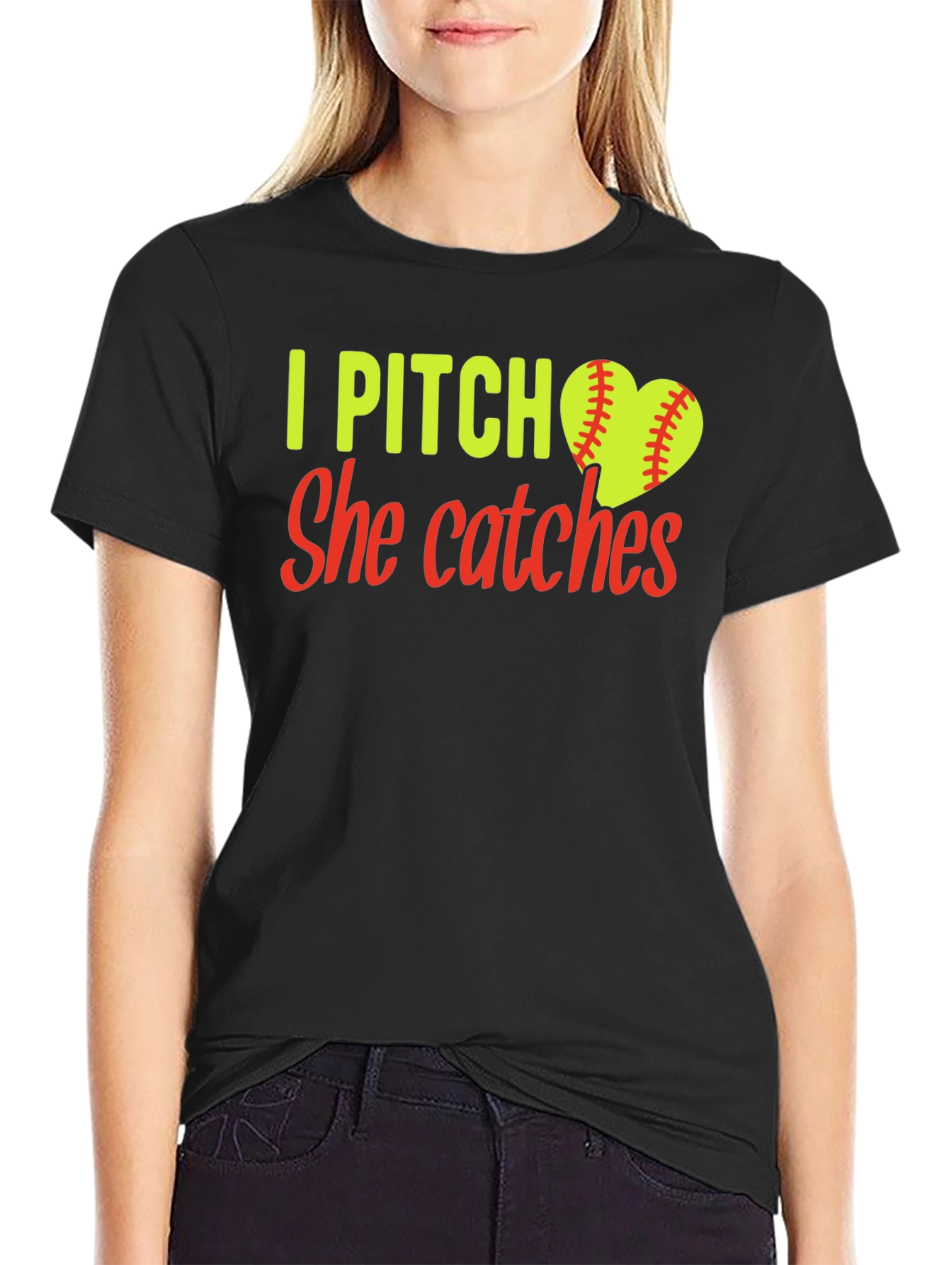 I Pitch She Catches Softball T-Shirt