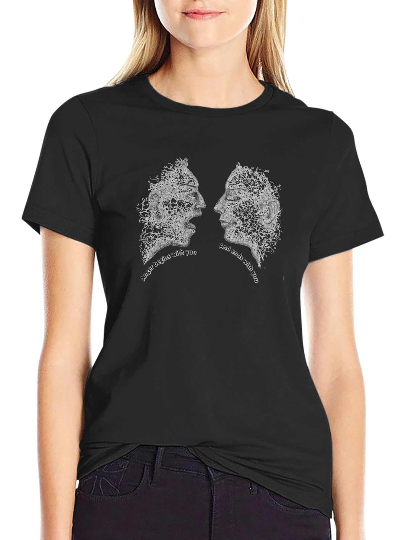 Abstract Faces Graphic Tee - Black