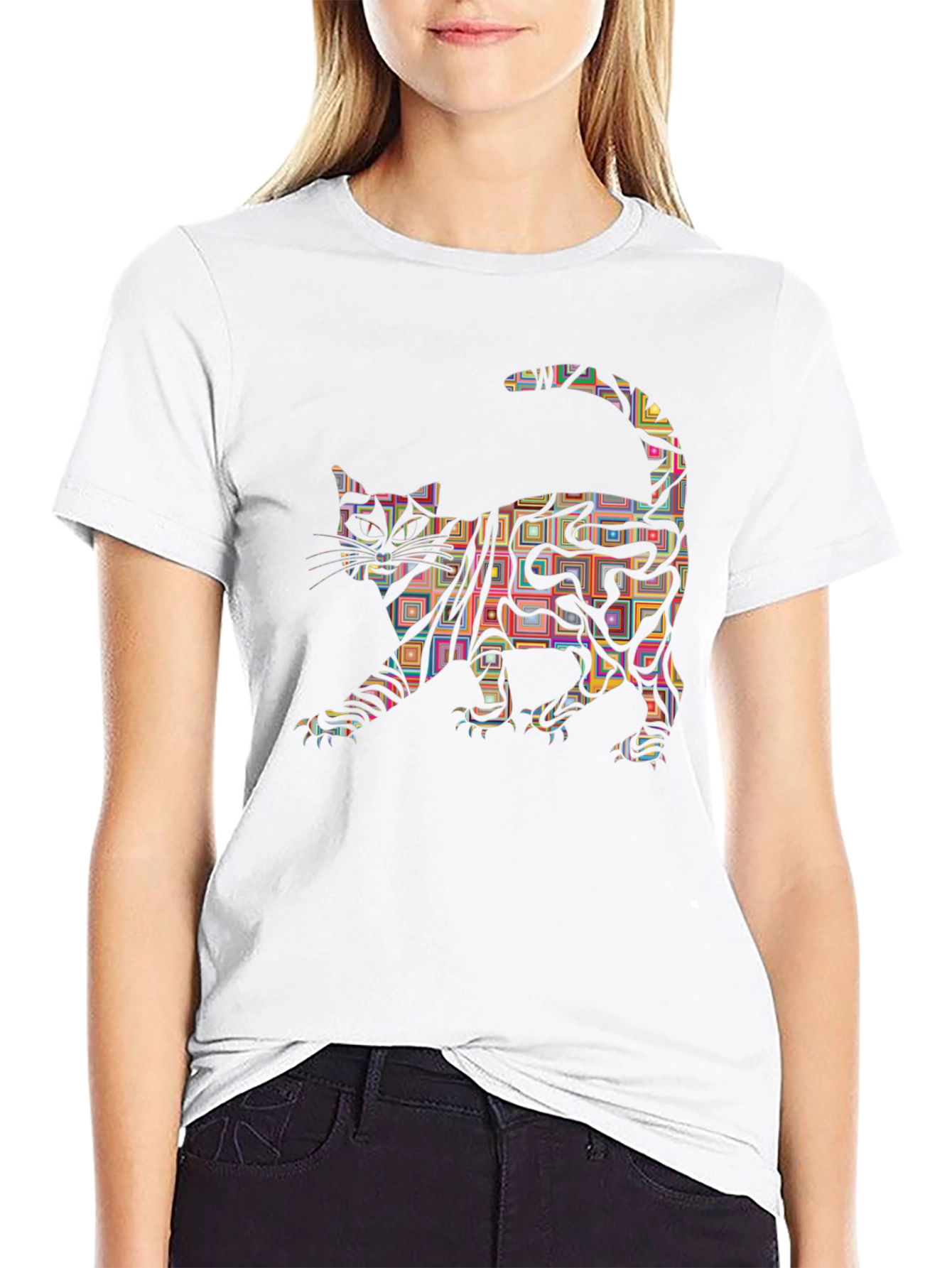 Abstract Cat Graphic Tee - Modern Mens T-Shirt