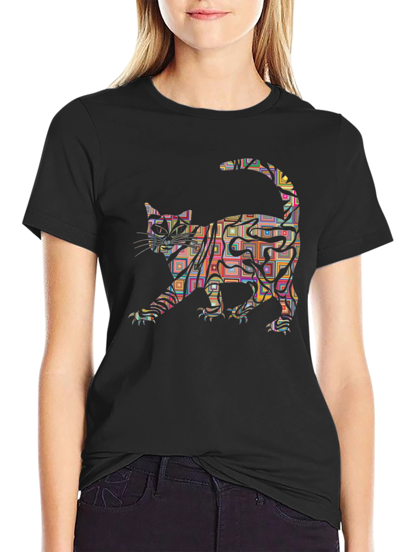 Abstract Cat Graphic Tee - Modern Mens T-Shirt