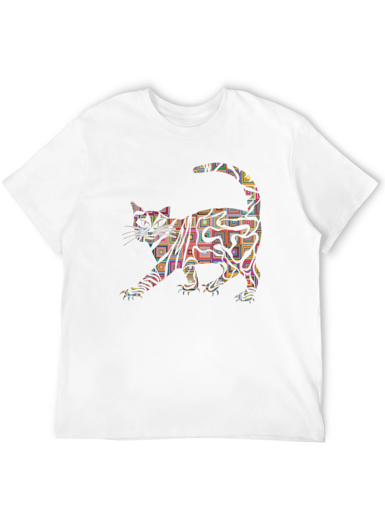 Abstract Cat Graphic Tee - Modern Mens T-Shirt