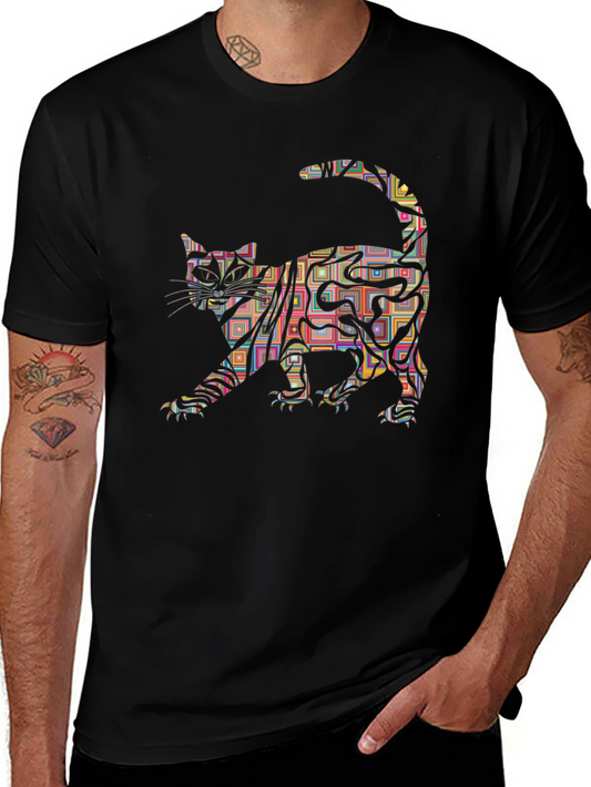 Abstract Cat Graphic Tee - Modern Mens T-Shirt