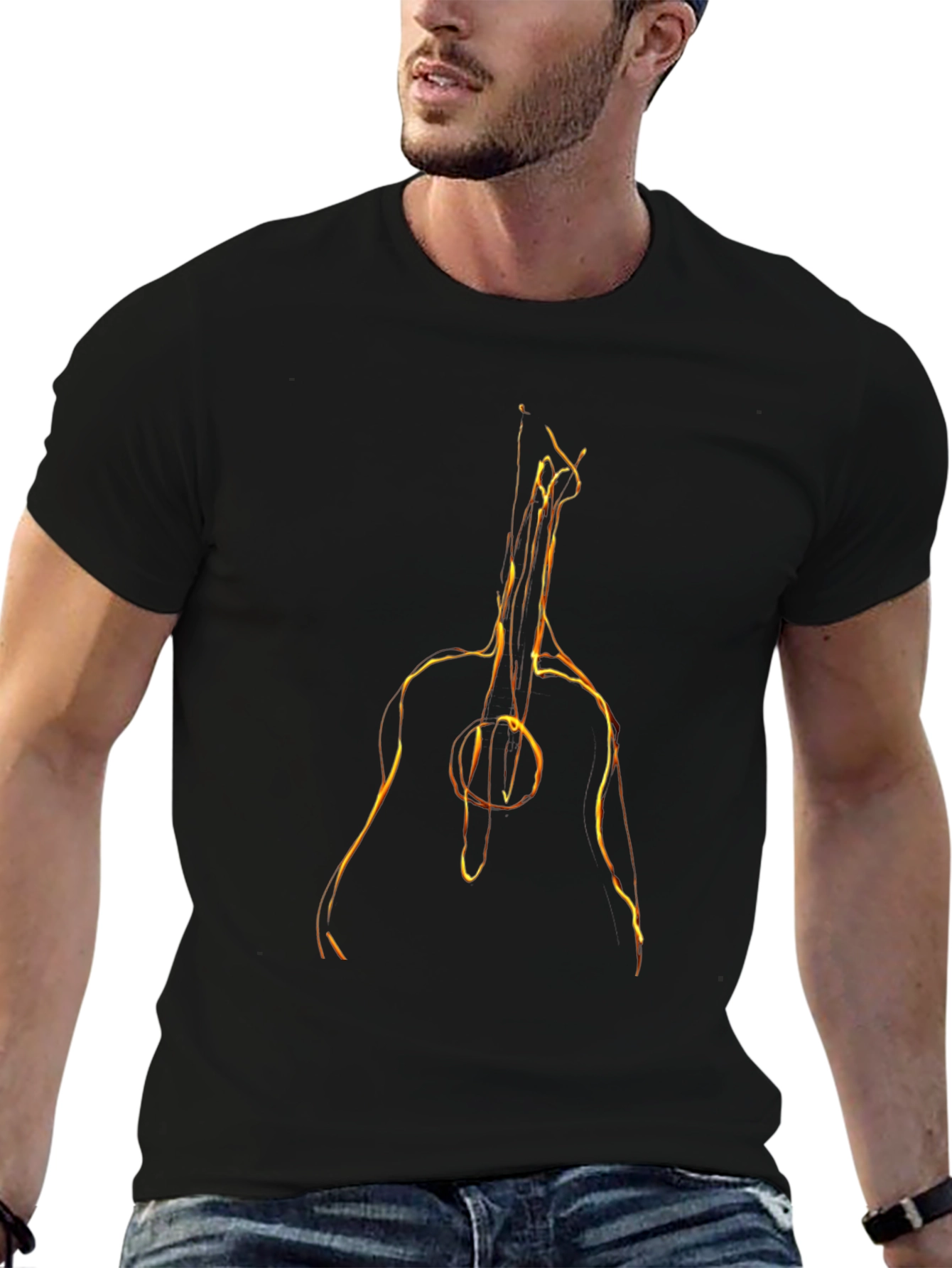 Fiery Guitar Graphic Tee - Black