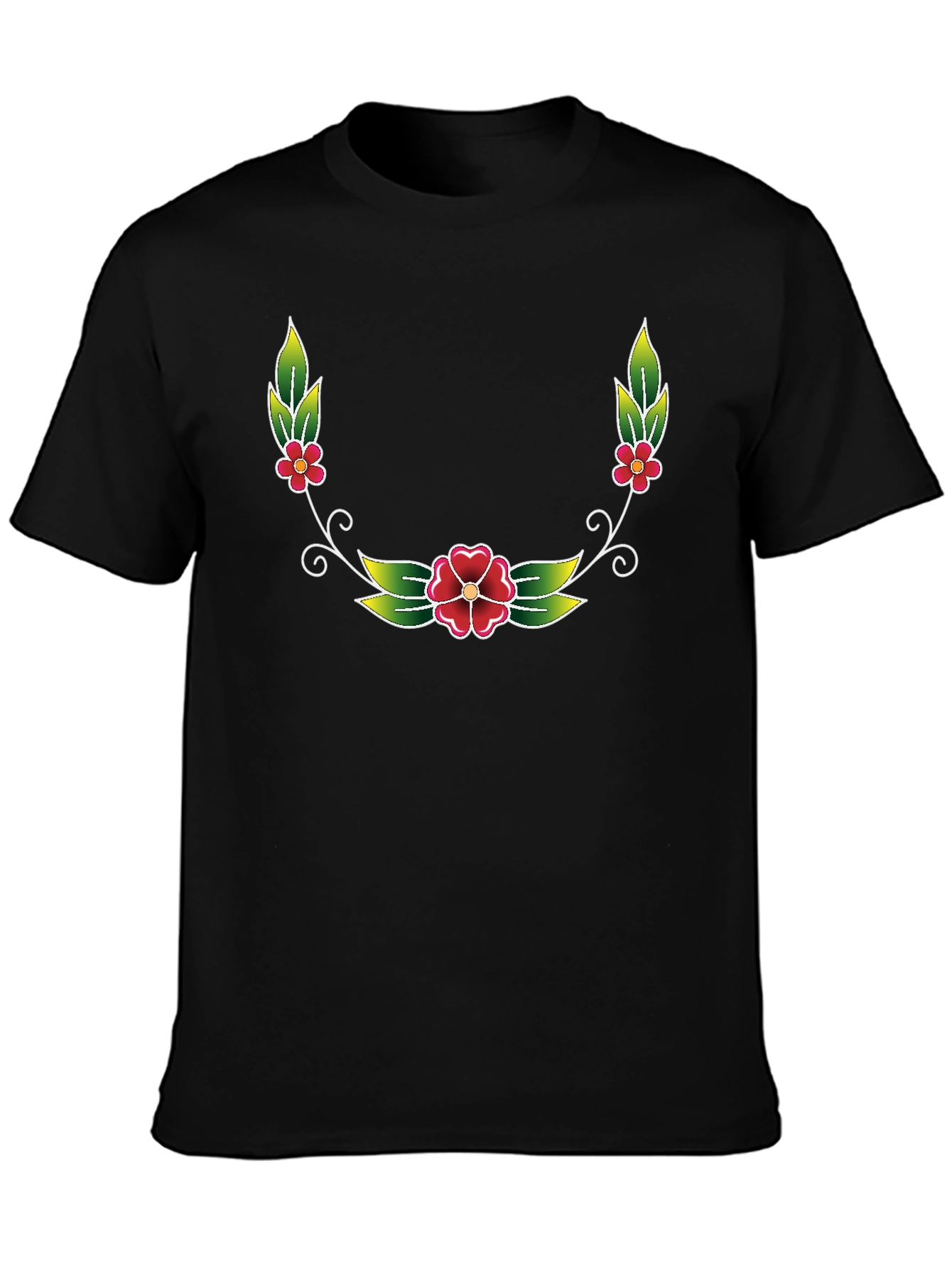 Floral Wreath Graphic Tee - Black