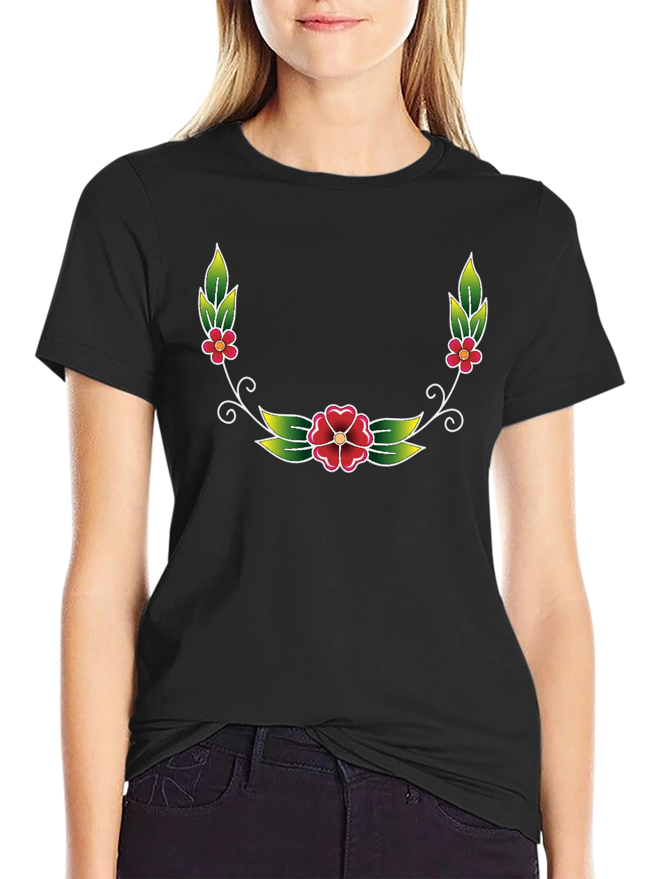 Floral Wreath Graphic Tee - Black