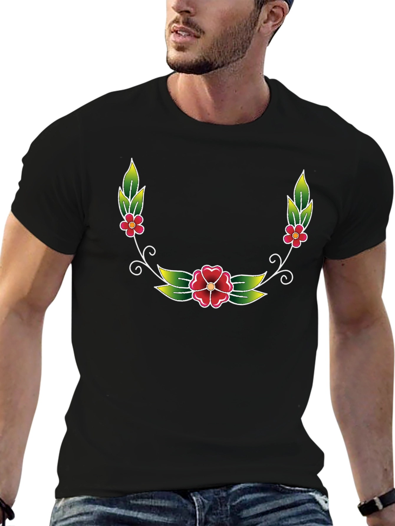 Floral Wreath Graphic Tee - Black