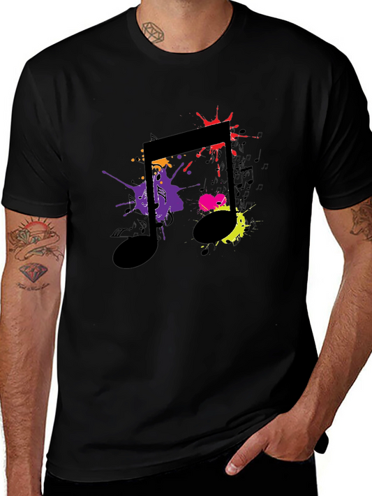Musical Note Splatter Graphic Black T-Shirt